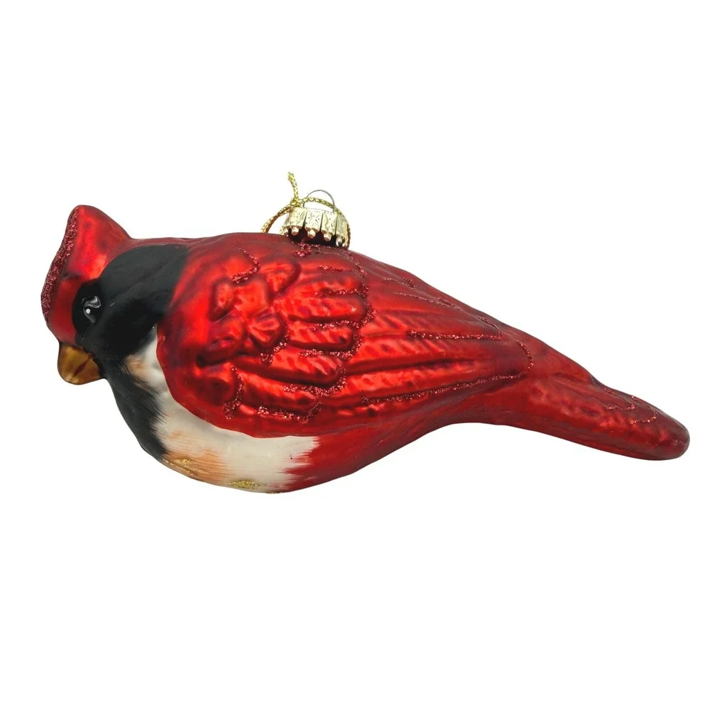 Red Cardinal Glass Christmas Ornament Glitter Accents Bird Holiday Decor